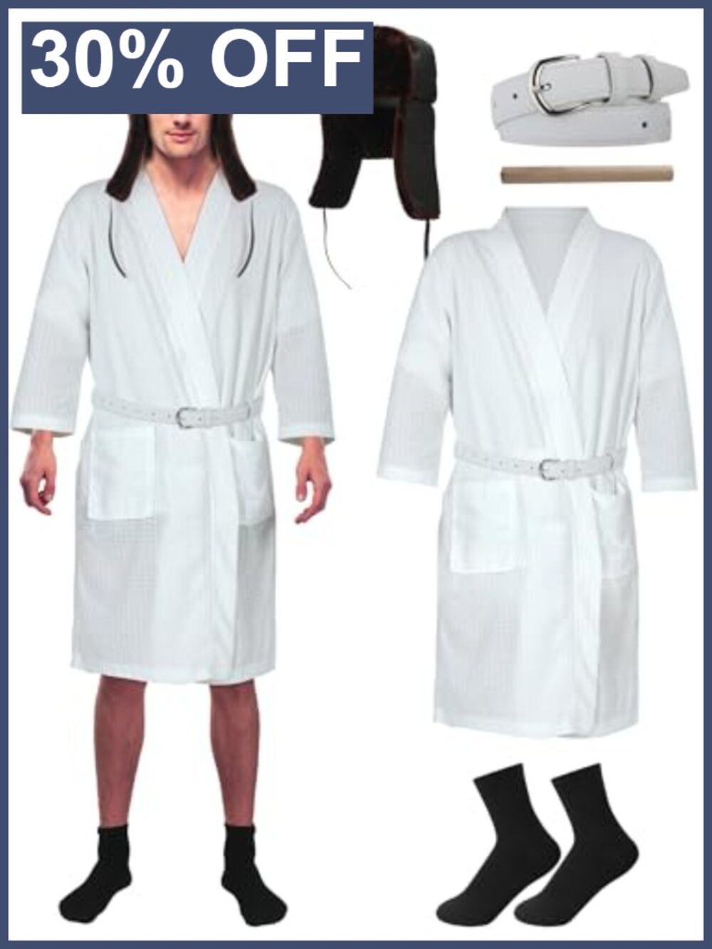 Mens Halloween Comedy Costume Set Robe Hat Belt Socks Prop 5 Pc